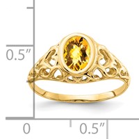 14K 7x5mm Oval Citrine Bezel Checker-cut Heart Filigree Ring view 2