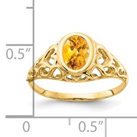 14K Yellow Gold 7x 5mm Oval Citrine Bezel Heart Filigree Ring view 2