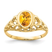 14K Yellow Gold 7x 5mm Oval Citrine Bezel Heart Filigree Ring view 1