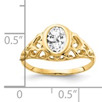 14K Yellow Gold 7x 5mm Oval Cubic Zirconia Bezel Heart Filigree Ring view 2