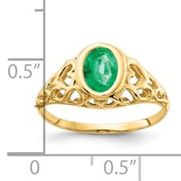 14K Yellow Gold 7x 5mm Oval Emerald Bezel Heart Filigree Ring view 2