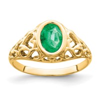 14K Yellow Gold 7x 5mm Oval Emerald Bezel Heart Filigree Ring view 1