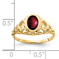 14K 7x5mm Oval Checker-cut Garnet Heart Filigree Ring view 2