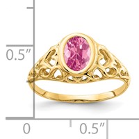 14K Yellow Gold 7x 5mm Oval Pink Tourmaline Bezel Heart Filigree Ring view 2