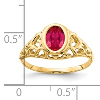 14K 7x5mm Oval Bezel Ruby Heart Filigree Ring view 2