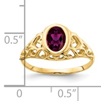 14K Yellow Gold 7x 5mm Oval Rhodolite Garnet Bezel Heart Filigree Ring view 2