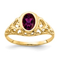 14K Yellow Gold 7x 5mm Oval Rhodolite Garnet Bezel Heart Filigree Ring view 1