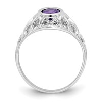 14K White Gold 7x 5mm Oval Amethyst Bezel Heart Filigree Ring view 2