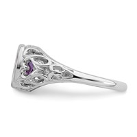 14K White Gold 7x 5mm Oval Amethyst Bezel Heart Filigree Ring view 4
