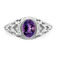 14K White Gold 7x 5mm Oval Amethyst Bezel Heart Filigree Ring view 5