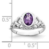 14K White Gold 7x 5mm Oval Amethyst Bezel Heart Filigree Ring view 3