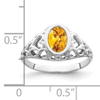 14K White Gold 7x 5mm Oval Citrine Bezel Heart Filigree Ring view 2