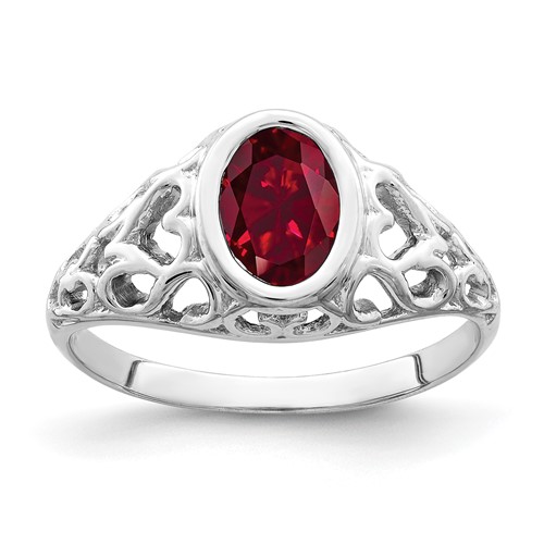 14K White Gold 7x 5mm Oval Created Ruby Ring