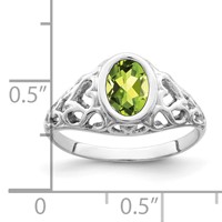 14K White Gold 7x 5mm Oval Peridot Bezel Heart Filigree Ring view 2