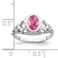 14K White Gold 7x 5mm Oval Pink Tourmaline Bezel Heart Filigree Ring view 2