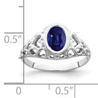 14K White Gold 7x 5mm Oval Blue Sapphire Filigree Heart Ring view 2