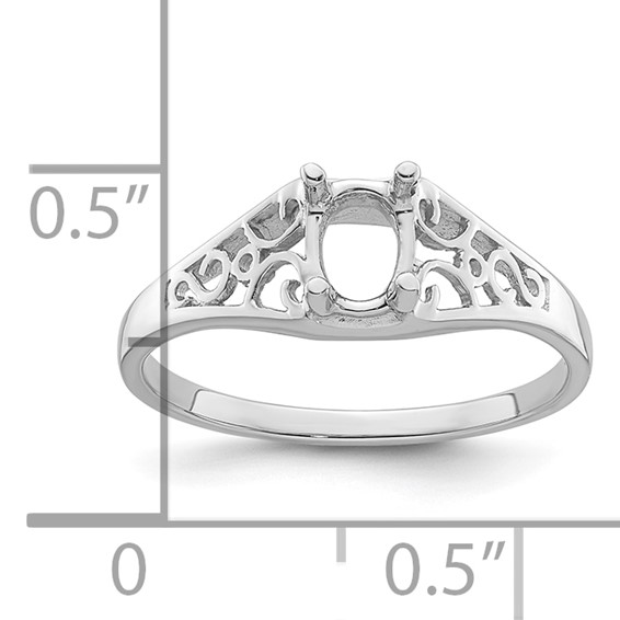 14k White Gold Holds 6x4mm Oval Gemstone Filigree Ring Mounting