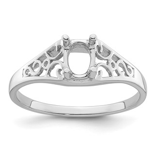 14k White Gold Holds 6x4mm Oval Gemstone Filigree Ring Mounting
