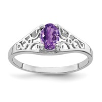 14K White Gold 6x4mm Oval Amethyst Filigree Ring view 1