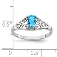 14K White Gold 6x 4mm Oval Blue Topaz Filigree Ring view 2