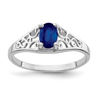 14K White Gold 6x 4mm Oval Blue Sapphire Filigree Ring view 1