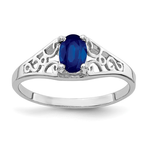 14K White Gold 6x 4mm Oval Blue Sapphire Filigree Ring