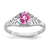 14K White Gold 6x4mm Oval Pink Sapphire Filigree Ring view 1