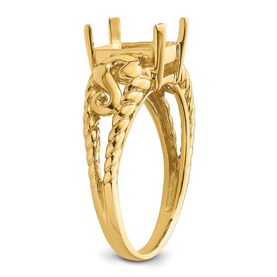 14k Holds 8x6mm Emerald-cut Gemstone Ring Mounting