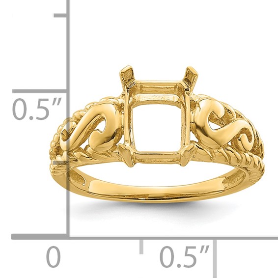 14k Holds 8x6mm Emerald-cut Gemstone Ring Mounting