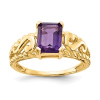 14K Yellow Gold 8x6mm Emerald-cut Amethyst Ring view 1