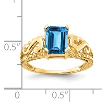 14K Yellow Gold 8x6mm Emerald-cut Blue Topaz Ring view 2