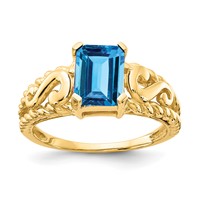 14K Yellow Gold 8x6mm Emerald-cut Blue Topaz Ring view 1