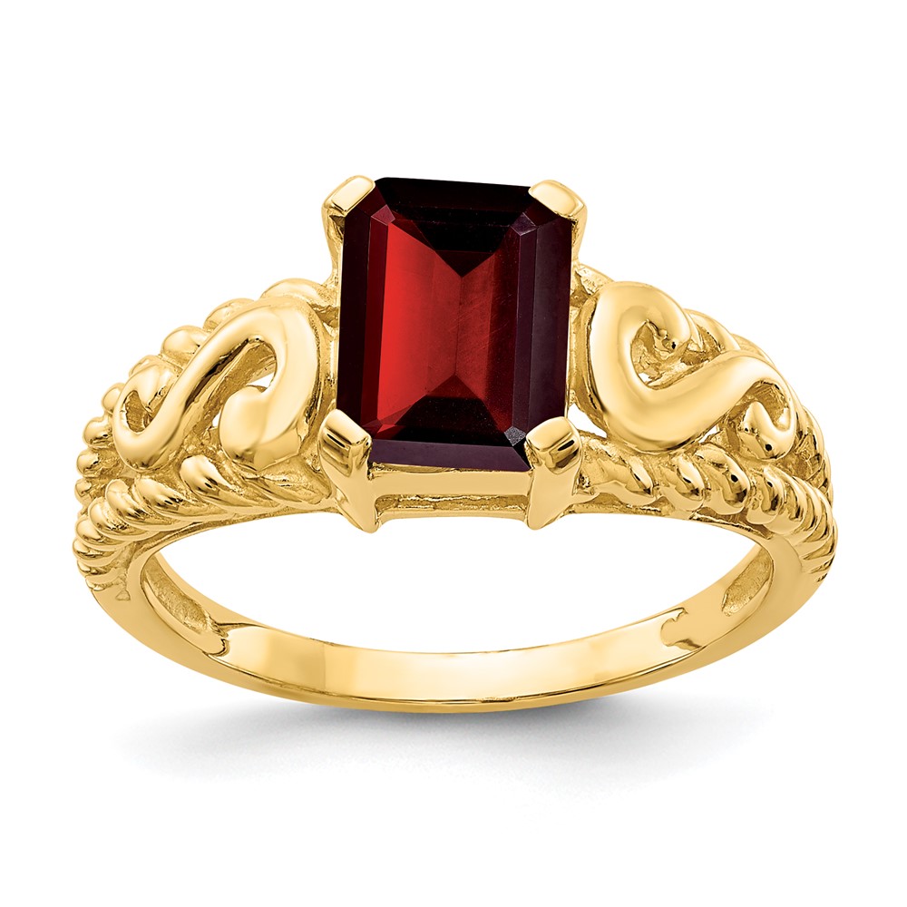14K Yellow Gold 8x6mm Emerald-cut Garnet Ring