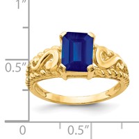 14K Yellow Gold 8x6mm Emerald-cut Blue Sapphire Ring view 2