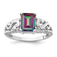 14K White Gold 8x6mm Emerald-cut Mystic Fire Topaz Ring view 1