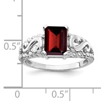 14K White Gold 8x 6mm Emerald-cut Garnet Ring view 2