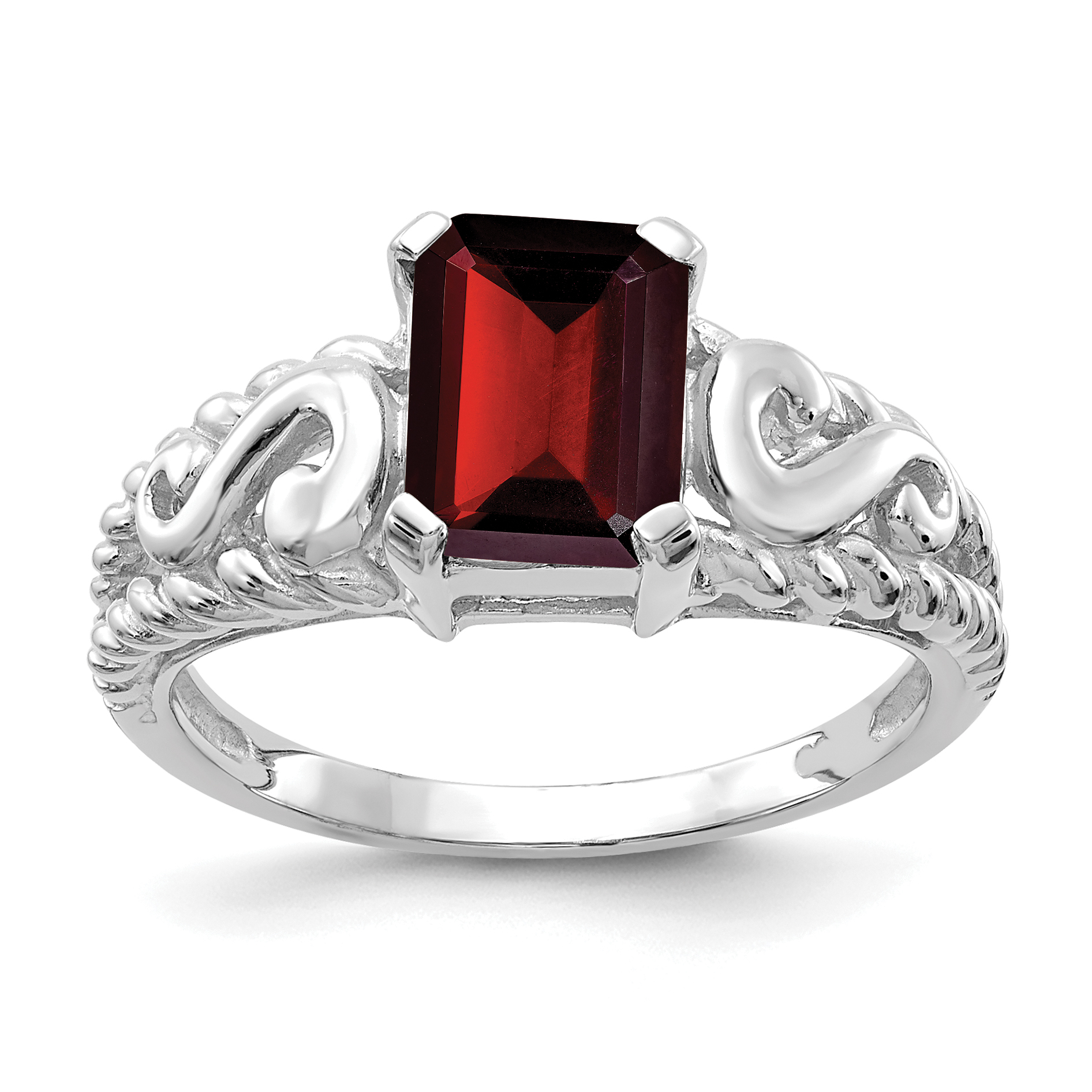 14k White Gold 8x6mm Emerald Cut Garnet ring (Y4678GA)