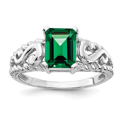 14K White Gold 8x 6mm Emerald-cut Mount St. Helens Ring