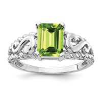 14K White Gold 8x 6mm Emerald-cut Peridot Ring view 1