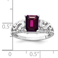 14K White Gold 8x6mm Emerald-cut Rhodolite Garnet Ring view 2