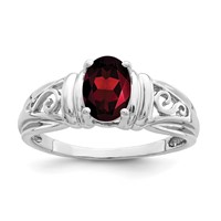 14K White Gold 7x 5mm Oval Garnet Filigree Ring view 1