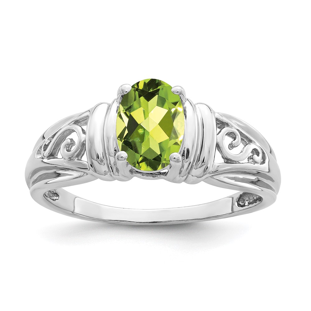 14K White Gold 7x 5mm Oval Peridot Filigree Ring
