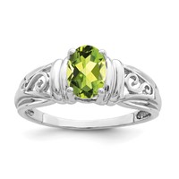 14K White Gold 7x 5mm Oval Peridot Filigree Ring view 1