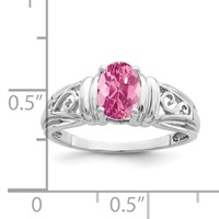 14K White Gold 7x 5mm Oval Pink Tourmaline Filigree Ring view 2