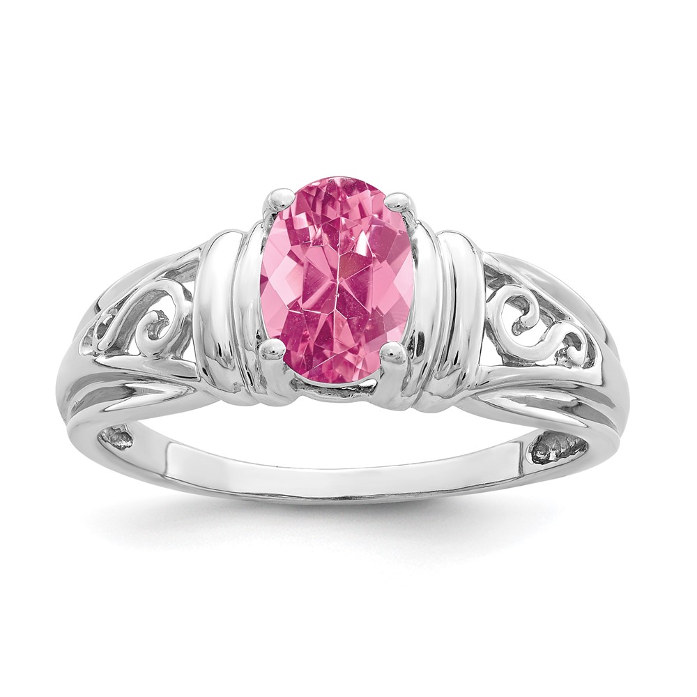 14K White Gold 7x 5mm Oval Pink Tourmaline Filigree Ring