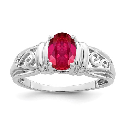 14K White Gold 7x 5mm Oval Ruby Filigree Ring