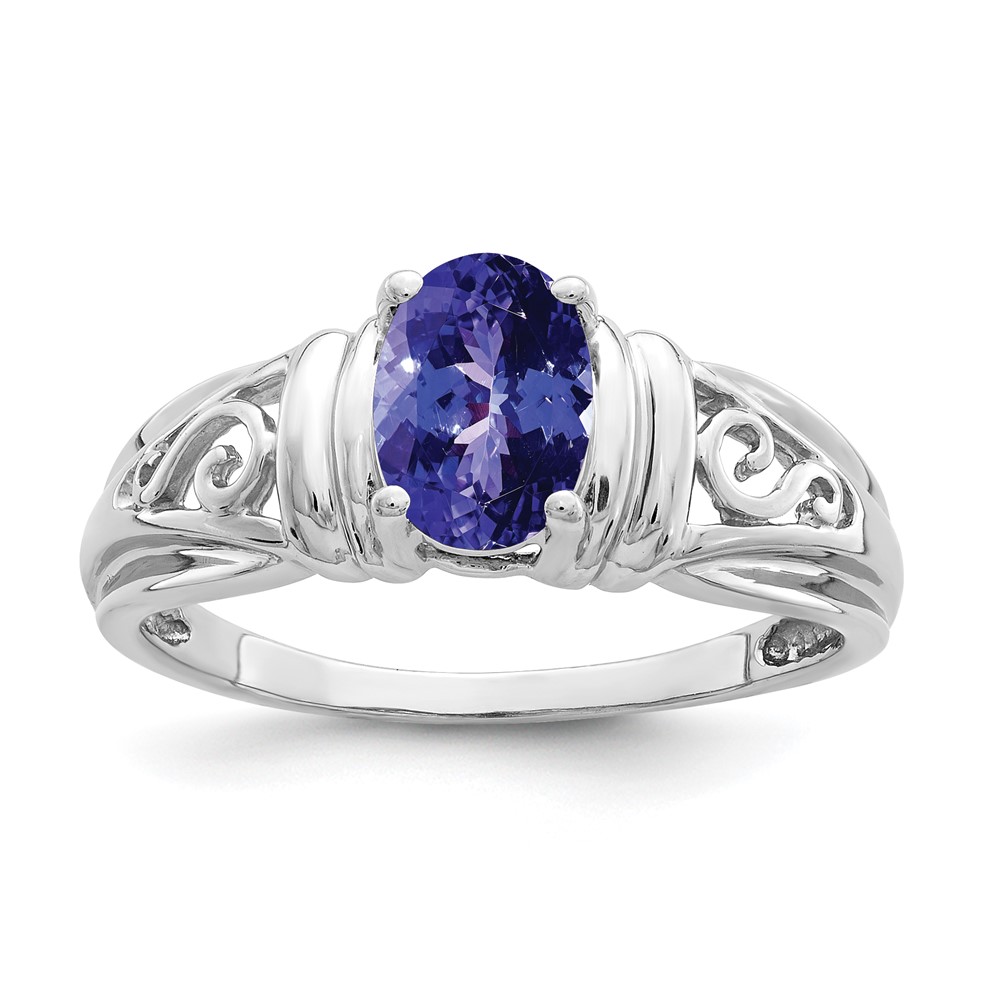 14K White Gold 7x5mm Oval Tanzanite Filigree Ring