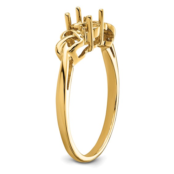 14k Holds 2-1.2mm Round and 1-6x4mm Oval Gemstone Ring Mounting