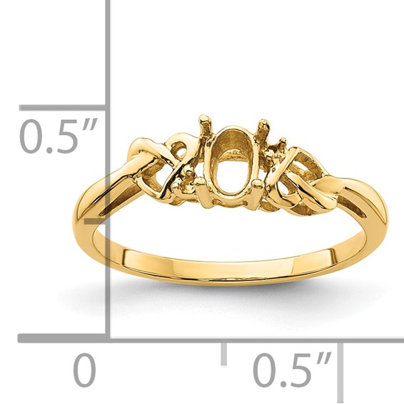 14k Holds 2-1.2mm Round and 1-6x4mm Oval Gemstone Ring Mounting