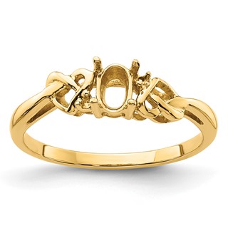 14k Holds 2-1.2mm Round and 1-6x4mm Oval Gemstone Ring Mounting